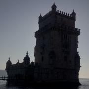 View of the Belem Tower in Lisbon at sunset