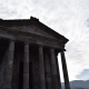 View of the Greco-Roman Temple of Garni in Armenia at sunset and the clouds